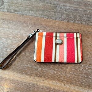Coach Striped Card Holder in Red, Pink, and Cream